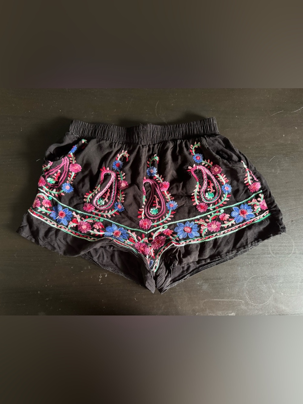 Embroidered Black Women's Shorts